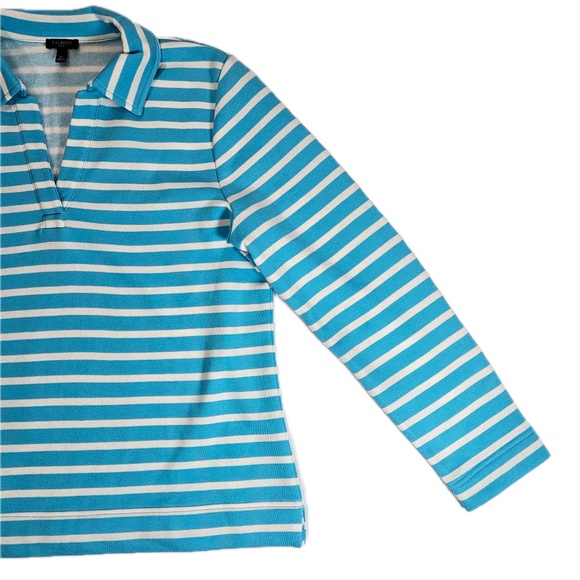 Talbots Shirt Womens Large Petite Blue White Striped Rugby Collar Pullover Knit - Picture 5 of 6